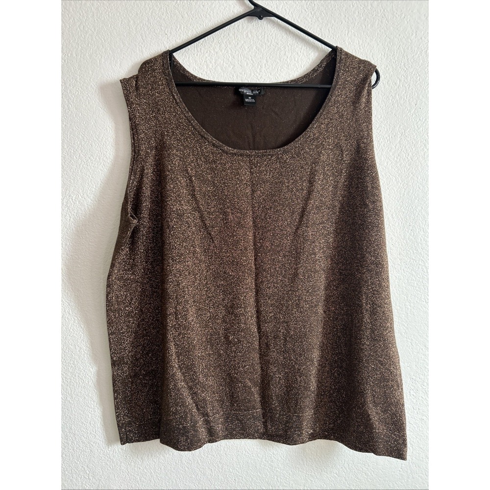 August Silk Sleeveless Top Womens Size 3X Gold Shimmer Shirt Lux Party Going Out